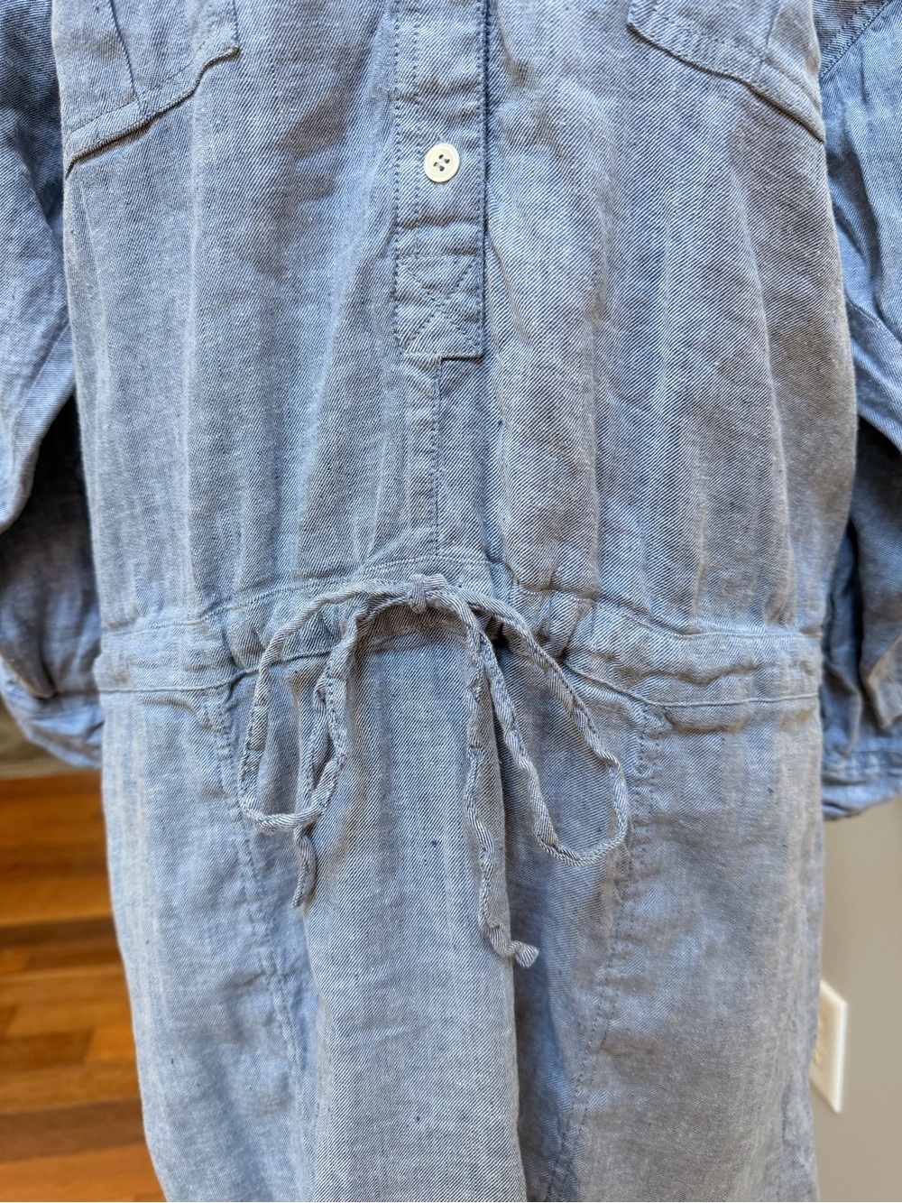 Theory Size 12 Light Blue Drawstring Shirt Dress Pockets 3/4 sleeve lightweight - Picture 3 of 9